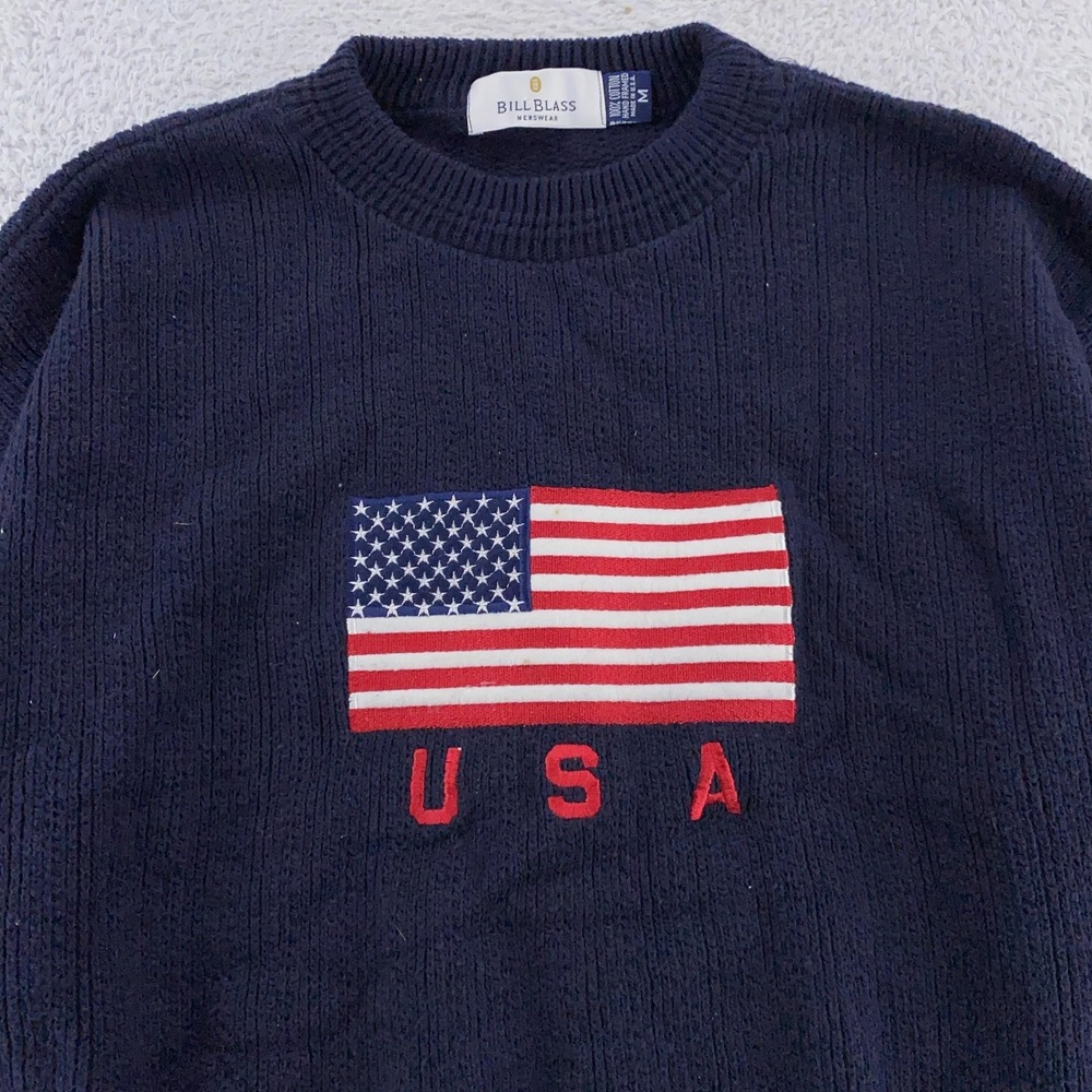 Bill Blass Cable Knit Sweater Mens‎ Medium USA Flag Crewneck Pullover Patriotic